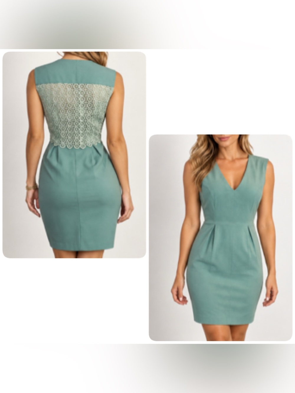 Esley Cottagecore Green and Cream floral lace Sheath V- Neck Dress